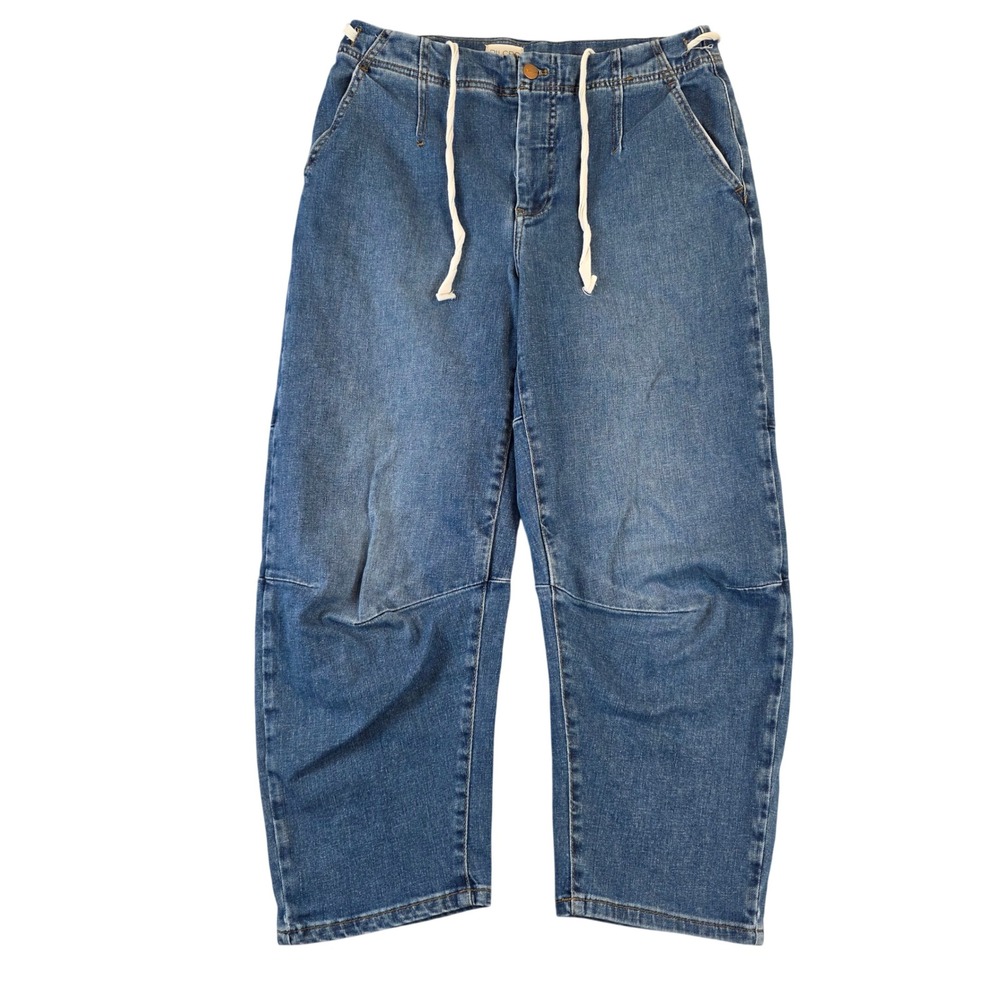 Pilcro Anthropologie Womens 27 Drawstring Barrel Leg Denim Jeans Hemp Blend Blue